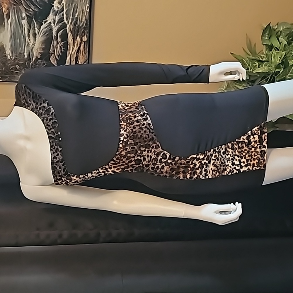 NWOT Black and leopard print spandex dress